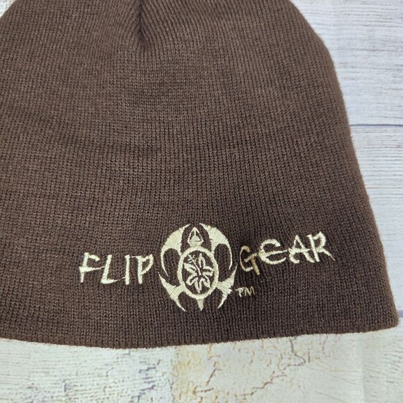 Flip Gear Y2k Vintage Men's Acrylic Brown Embroidered Hat Beanie - Picture 2 of 3